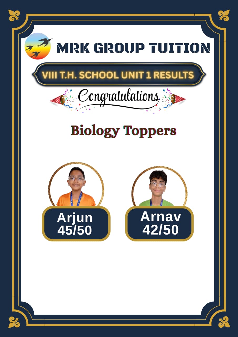 VIII T.H. SCHOOL UNIT 1 RESULTS Biology Toppers