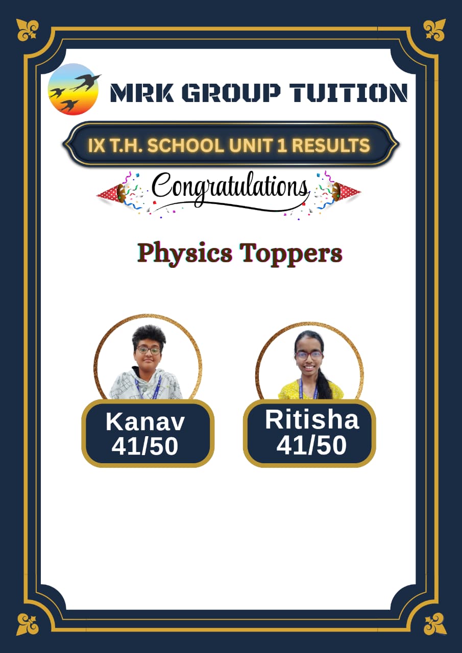 IX T.H. SCHOOL UNIT 1 RESULTS Physics Toppers