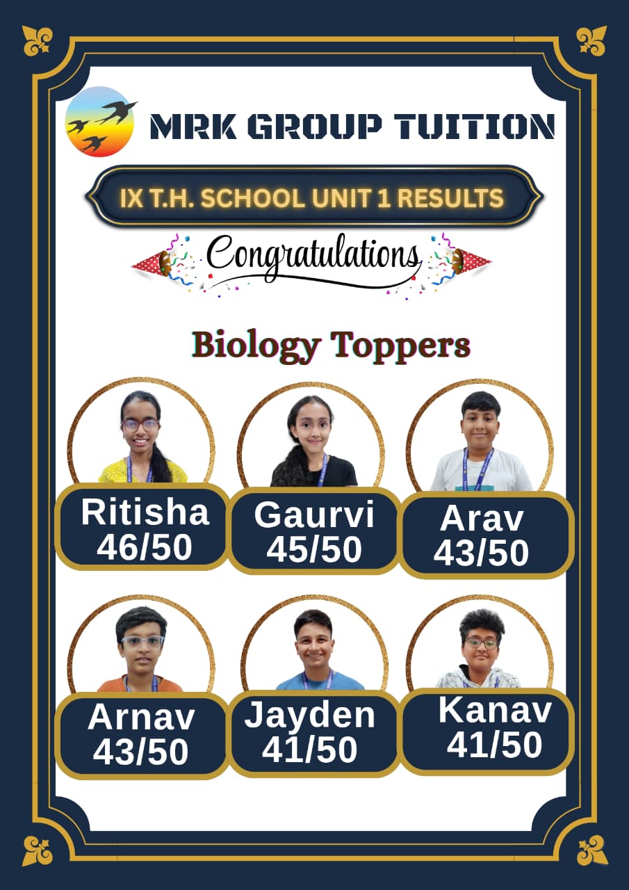 IX T.H. SCHOOL UNIT 1 RESULTS Biology Toppers