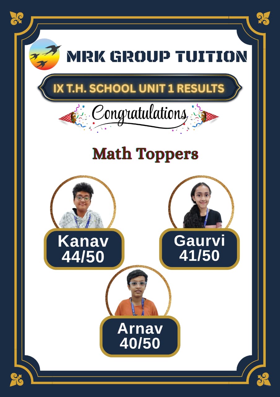 IX T.H. SCHOOL UNIT 1 RESULTS Math Toppers