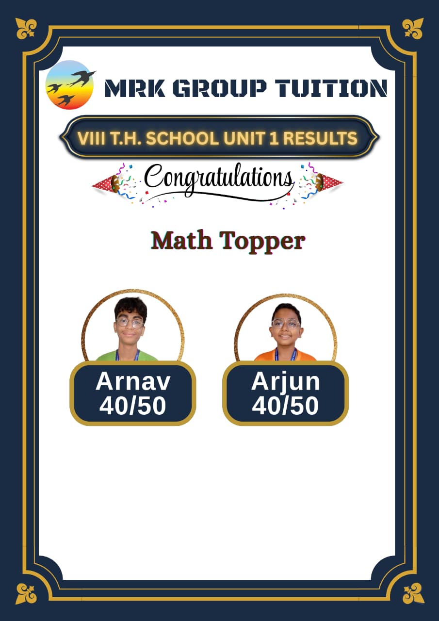 VIII T.H. SCHOOL UNIT 1 RESULTS Math Topper