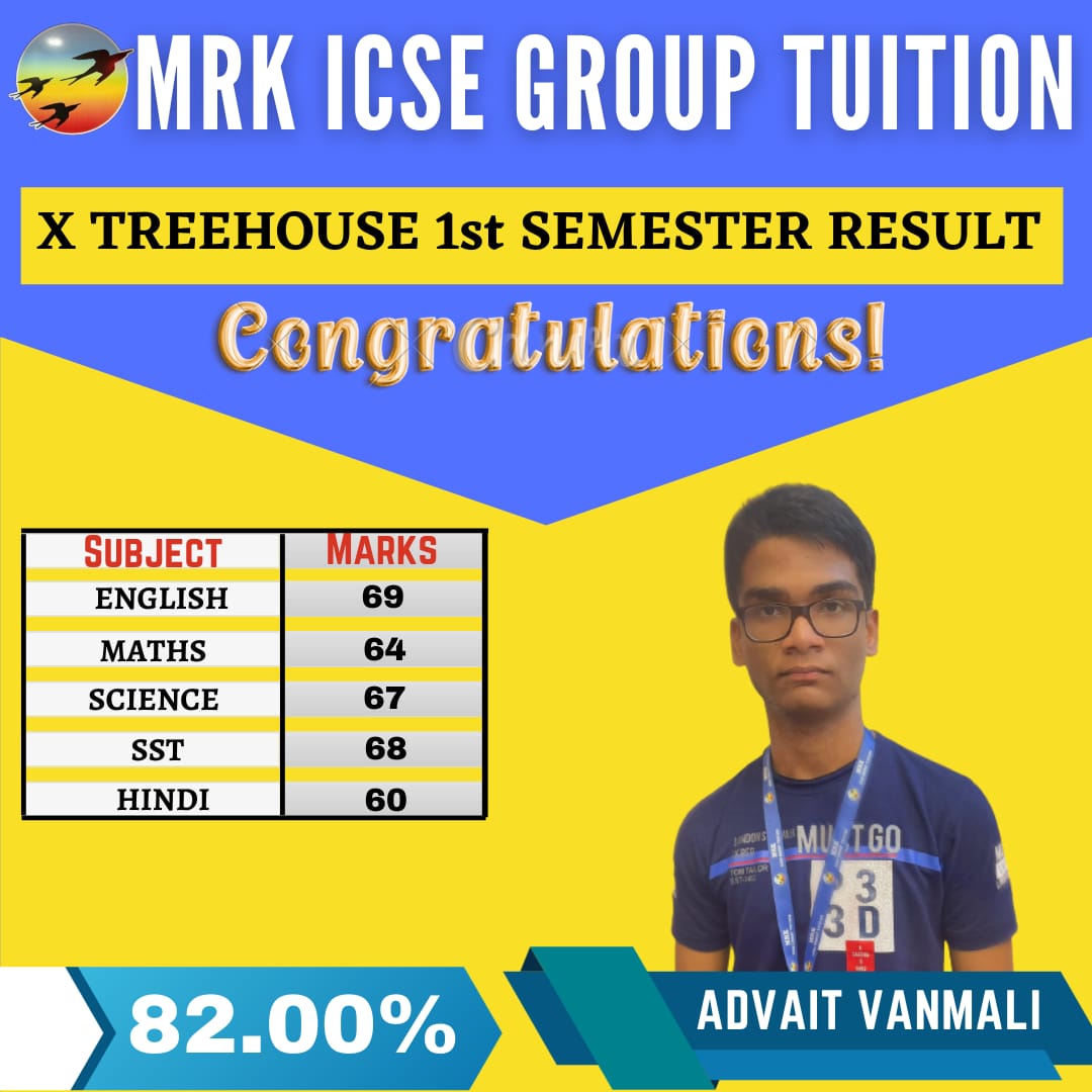 "Advit Vanmali excels with an impressive 82.00% in his STD X exams at Mrk ICSE Group Tuition! 🌟📚 #AcademicAchievement"