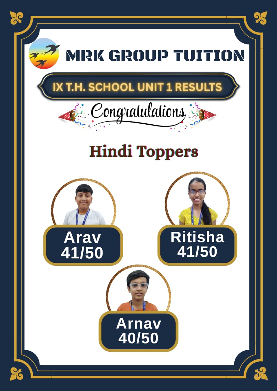 IX T.H. SCHOOL UNIT 1 RESULTS Hindi Toppers