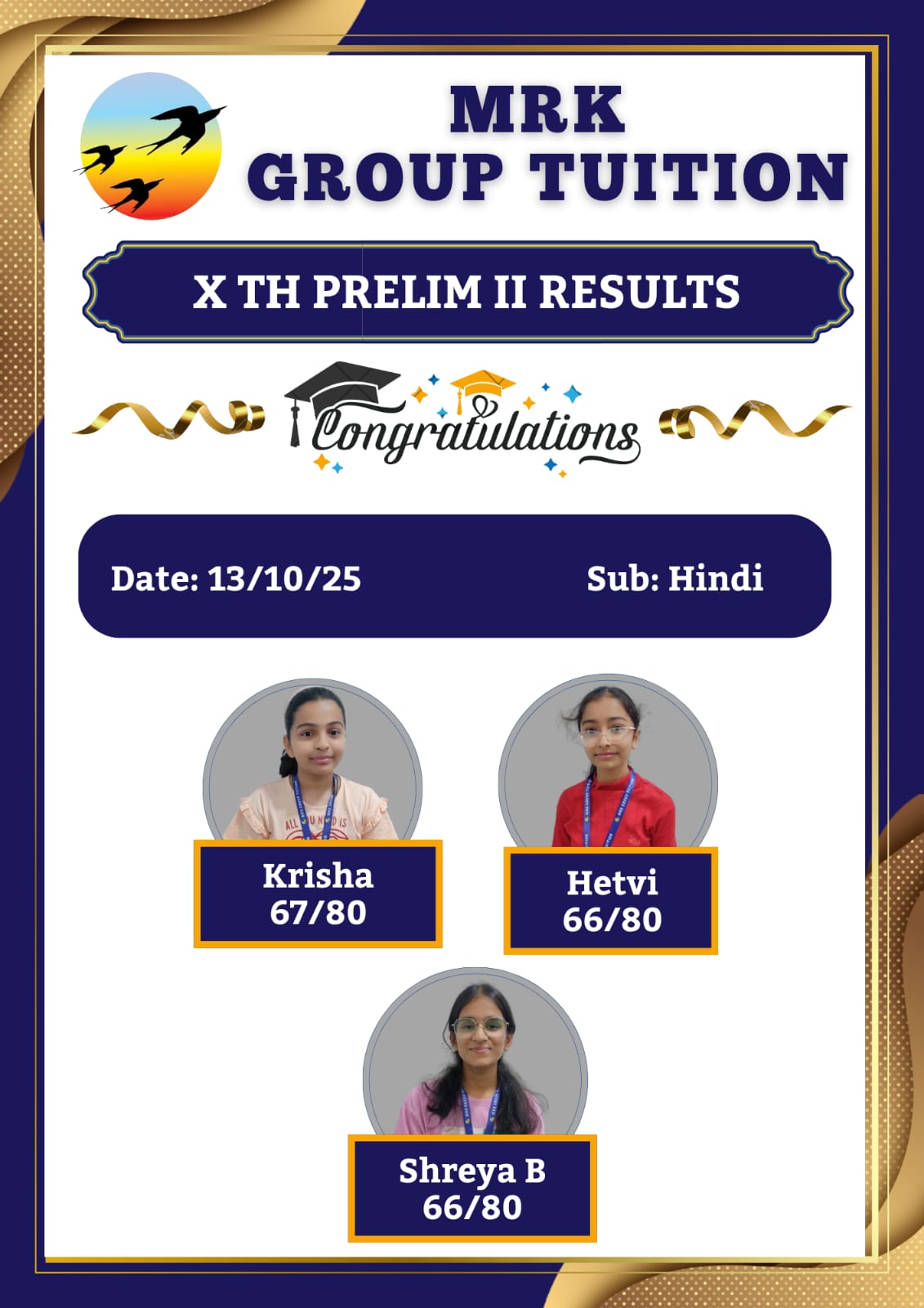 X VVS PRELIM 1 RESULTS Congratulations	