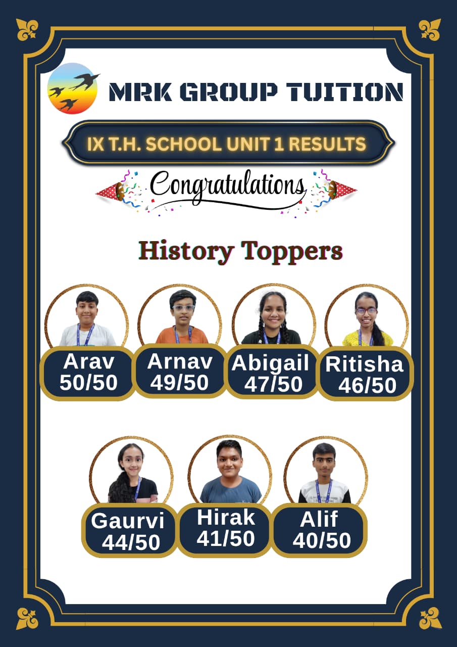 1X T.H. SCHOOL UNIT 1 RESULTS History Toppers