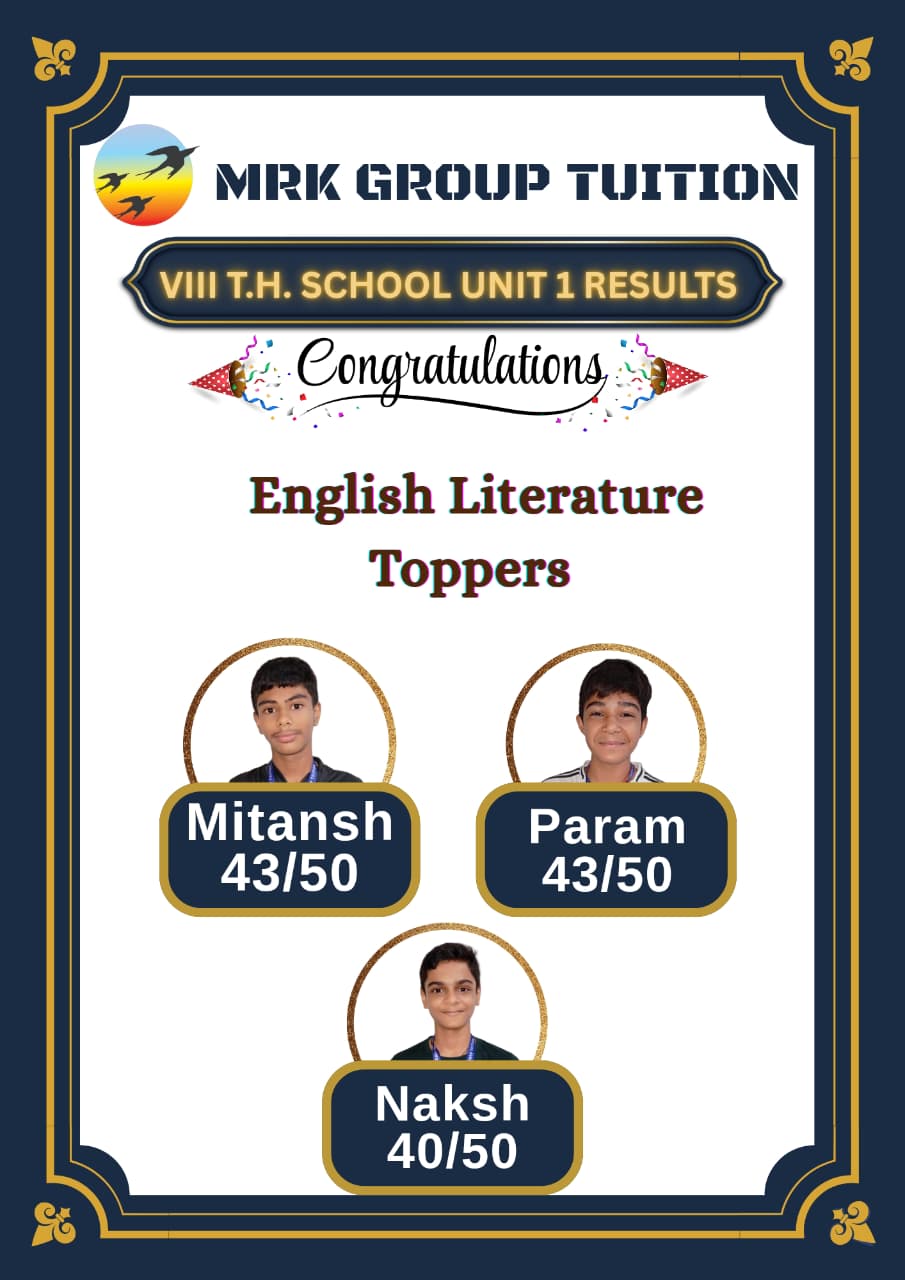 T.H. SCHOOL UNIT 1 RESULTS English Literature Toppers