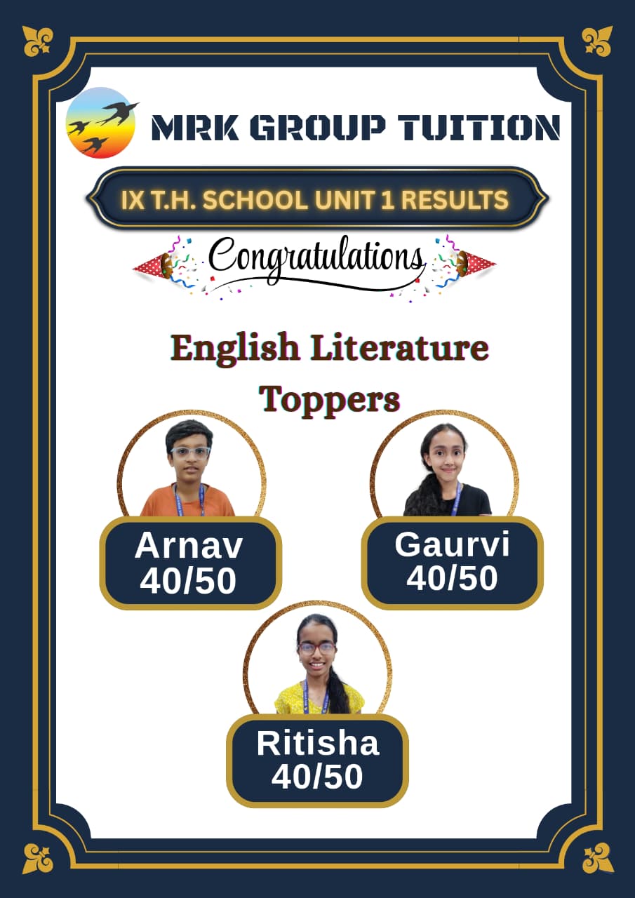 IX T.H. SCHOOL UNIT 1 RESULTS English Literature Toppers